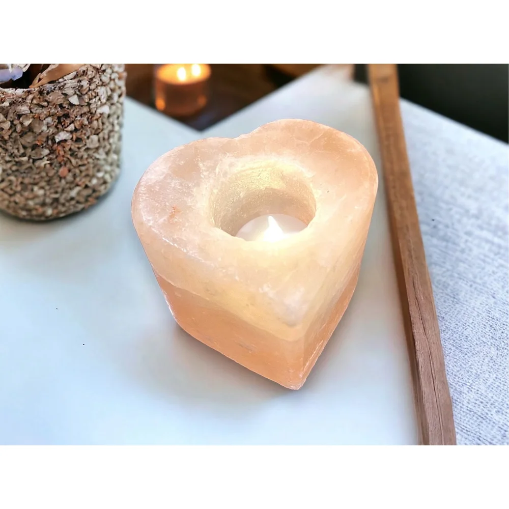 Peach Heart Spa Gift Himalayan Salt Candle Holder BOHO Decor Votive Salt Candle